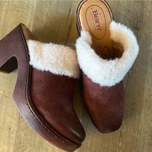 Born Hope Distressed Suede Shearling Clogs